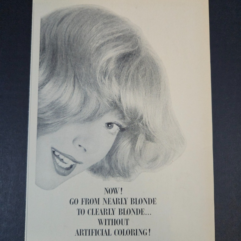 1961 Richard Hudnut Light & Bright Hair Lightener Vintage Print Ad Bottle Blonde